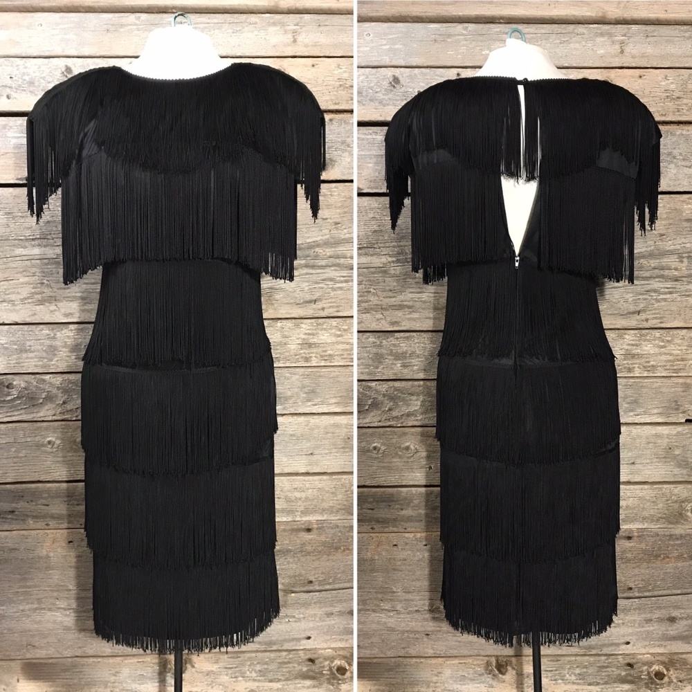 Black Flapper Style Fringe Dress, Unlabelled